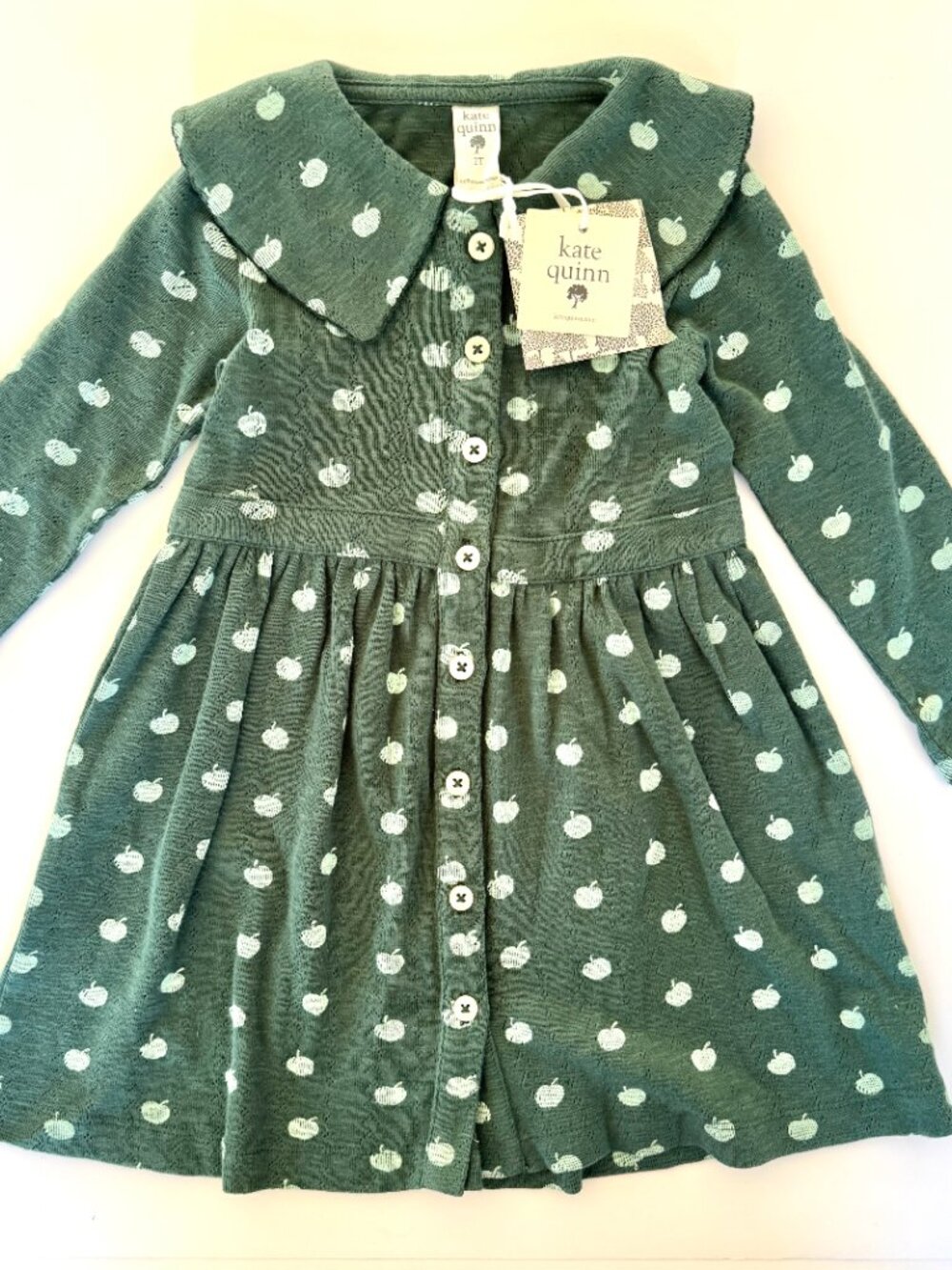 NWT Kate Quinn Apple Print Dress 2T Big Collar Button Front Apple Picking Fall